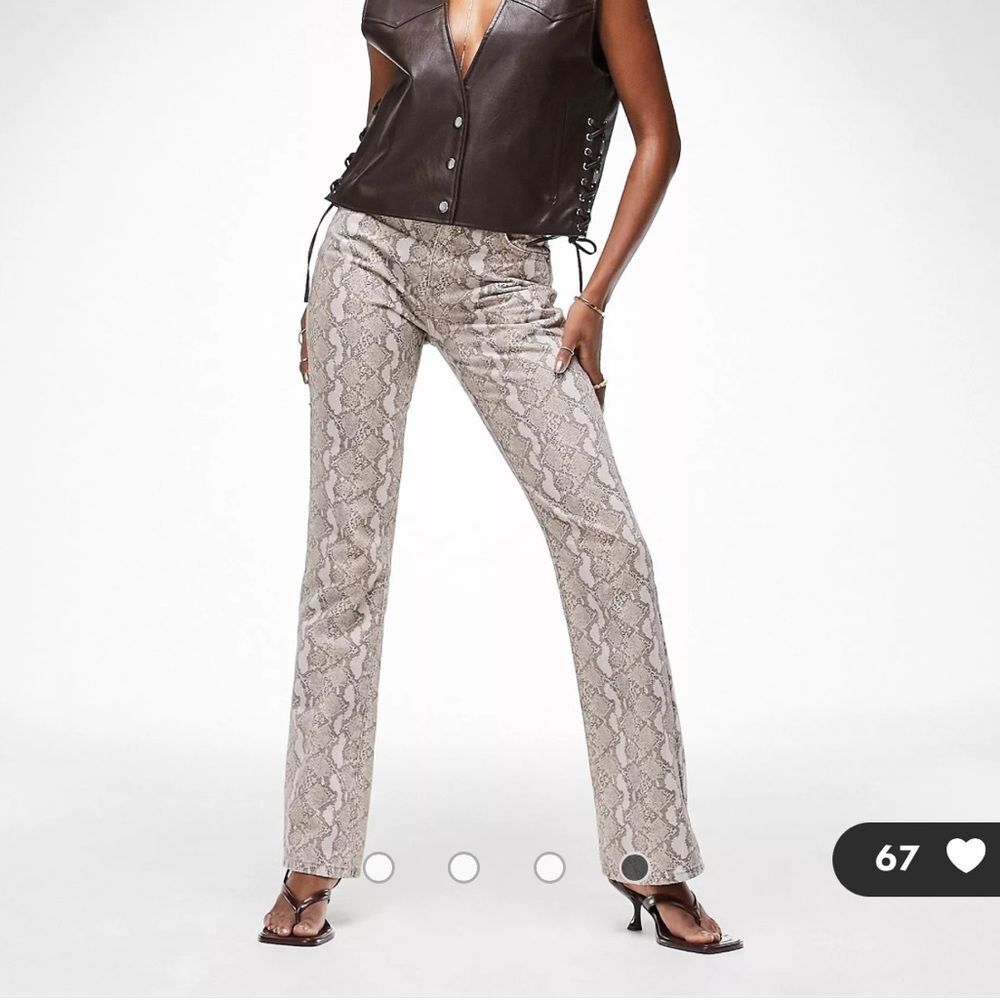 ASOS Snake Print Straight-Leg Jeans in Beige and Gray
